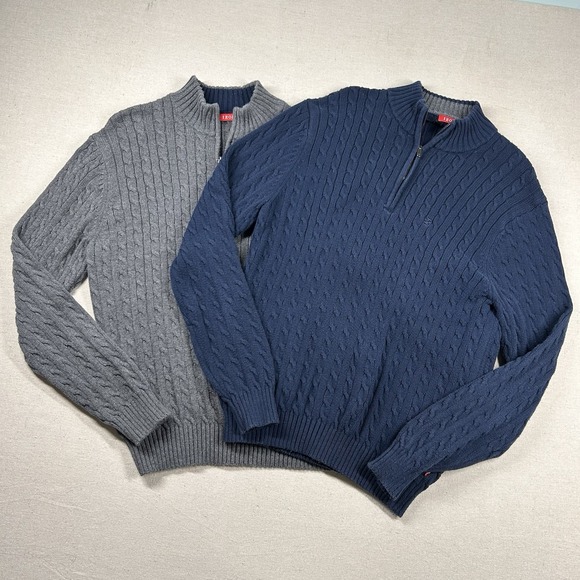 Izod Sweater Lot Of 2 Mens M Cable Knit 1/4 Zip Preppy - Picture 1 of 12